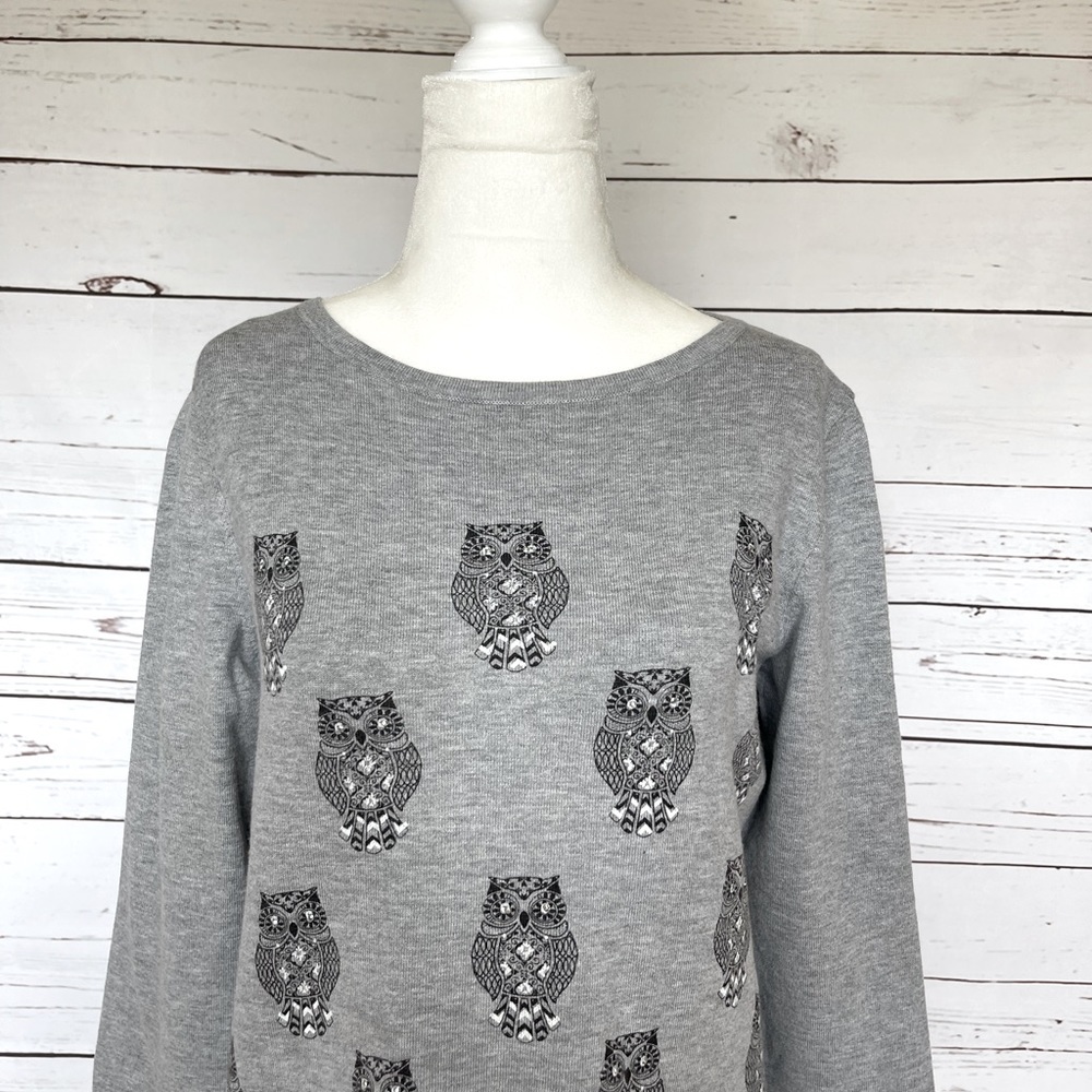 Small Karen Scott Gray Sweater Owl Autumn EUC